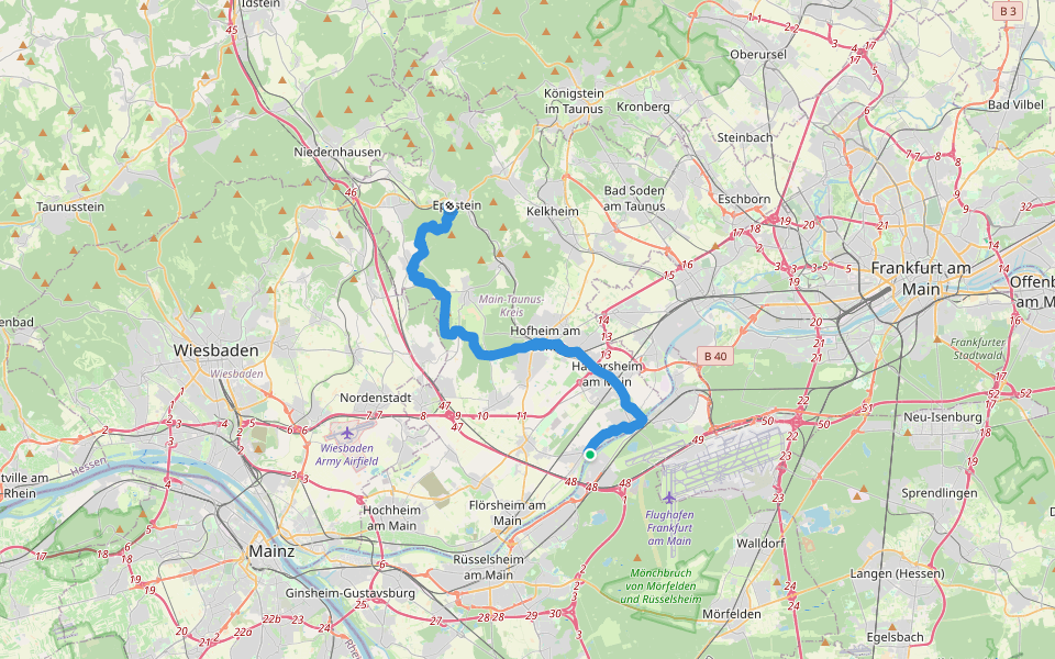 Taunusklub Route 014 walking route map in Hattersheim am Main