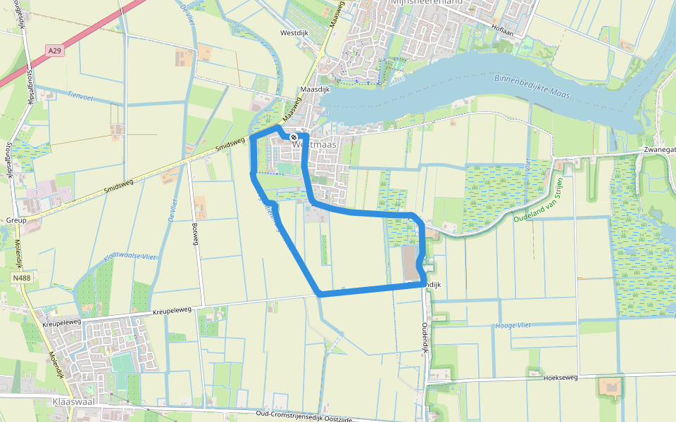 Negentien Morgenvlietroute walking route map in Westmaas