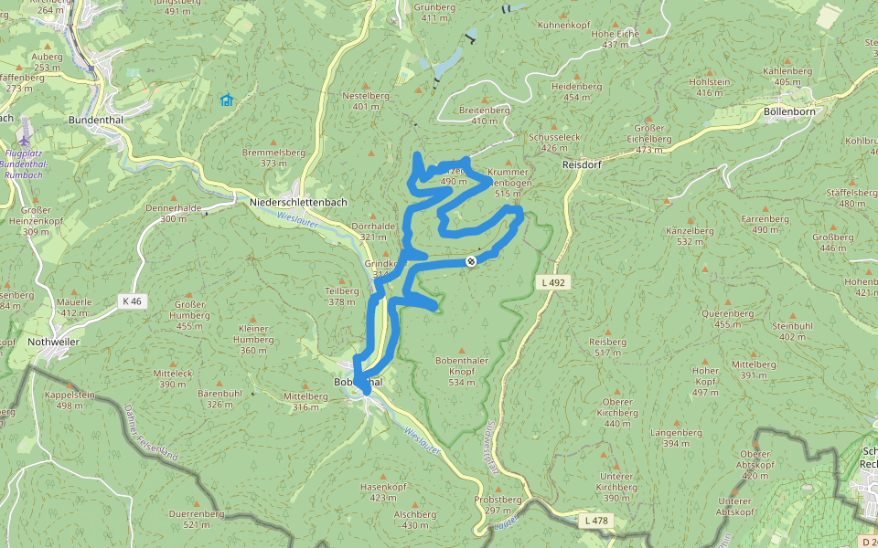 Hirzeck-Gipfel-Steig walking route map in Bobenthal