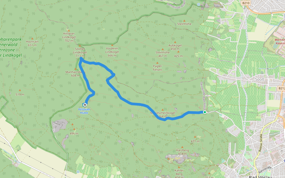 Waldandacht  -Manhartsberg - Vöslauer Hütte walking route map in Sooß