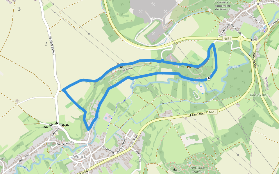 5.Eben-Emael: Rectangle Vert walking route map in Bassenge