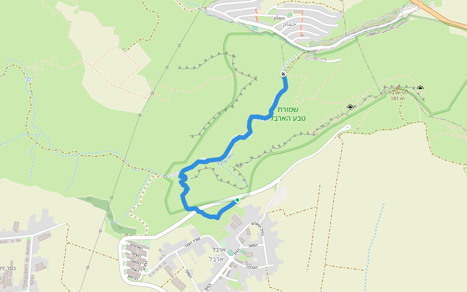 מבית הכנסת לעין ארבל walking route map in Arbel