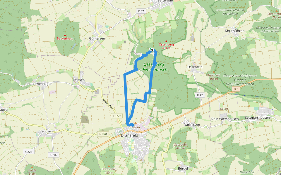 Rundwanderweg Dransfeld 7 walking route map in Adelebsen