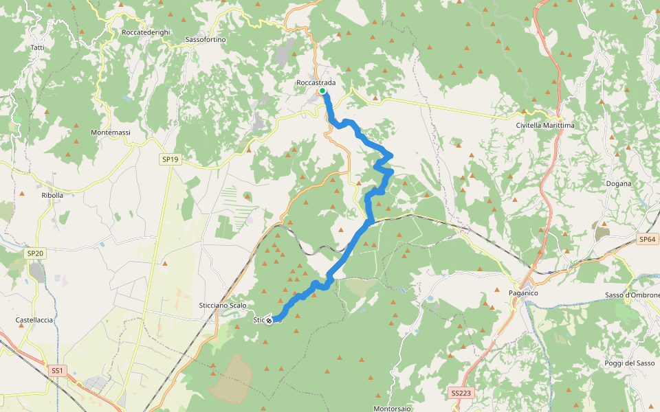Roccastrada Trekking walking route map in Roccastrada
