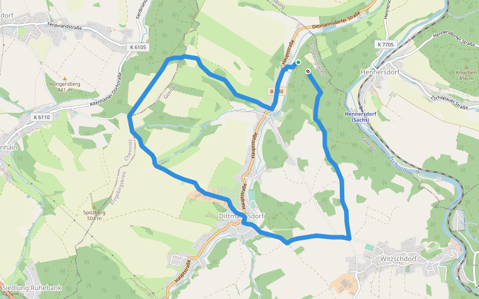 Mittlerer Rundweg Dittmannsdorf walking route map in Gornau/Erzgeb.