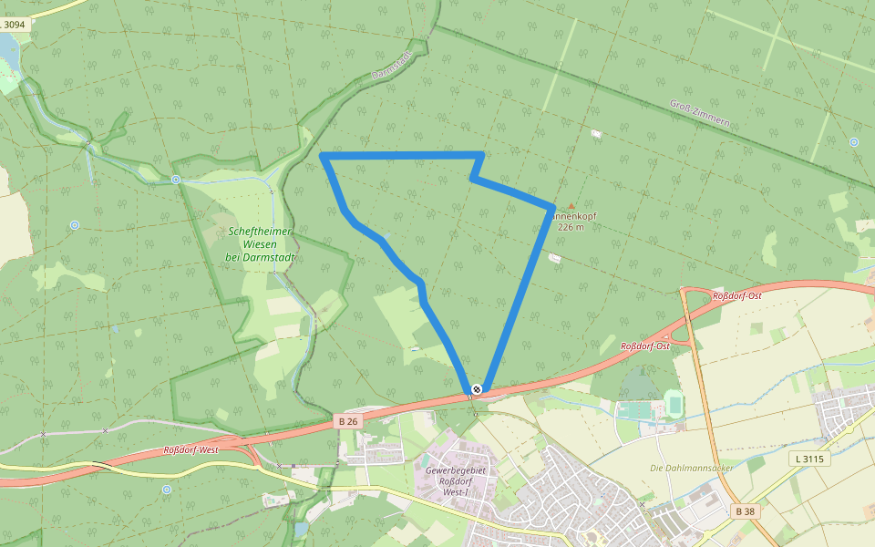 Rundwanderweg Dieburg Kubigbrücke 1: Brunners-Weg walking route map in Roßdorf