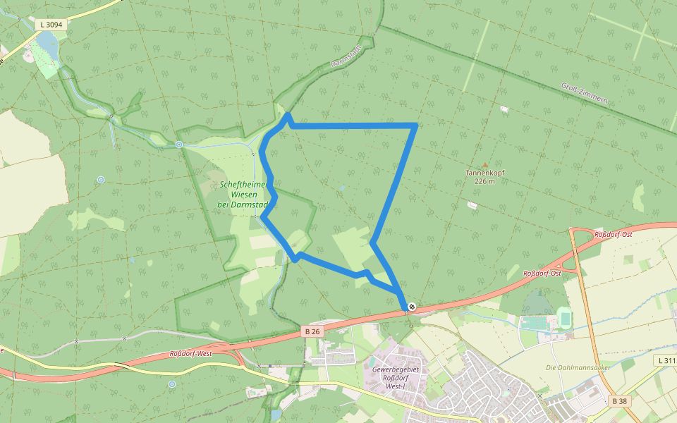 Rundwanderweg Dieburg Kubigbrücke 2: Hasenböhlweg walking route map in Roßdorf