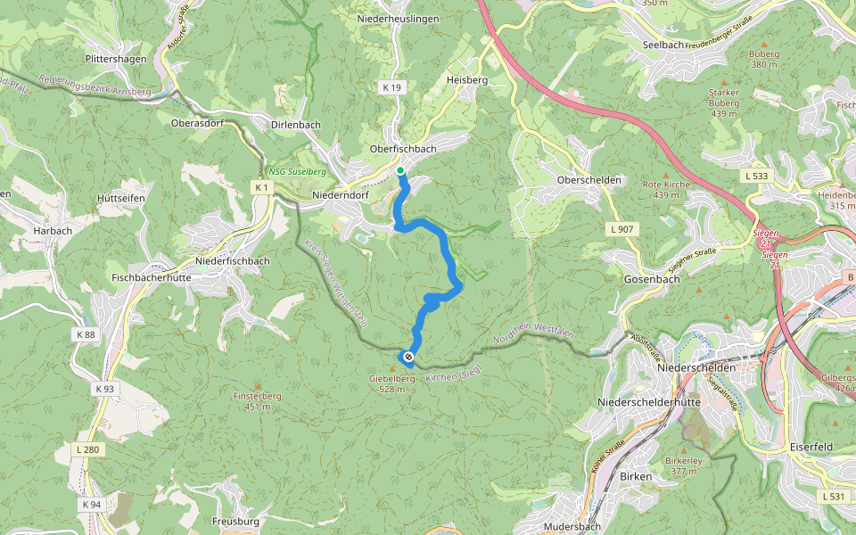 [T] Verbindungsweg Giebelberg-Oberfischbach walking route map in Freudenberg