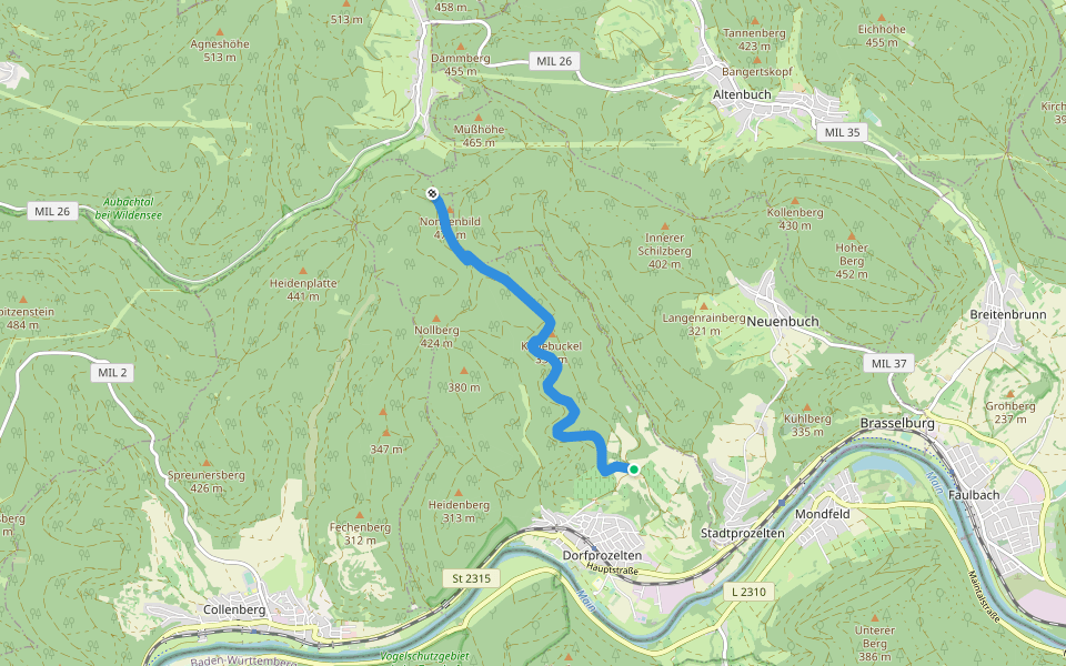 Gebietswanderweg Roter Schrägbalken Dorfprozelten - Eselsweg walking route map in Dorfprozelten