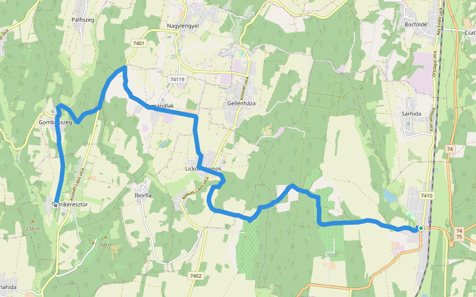 S (Petrikeresztúr – Bak) walking route map in Bak