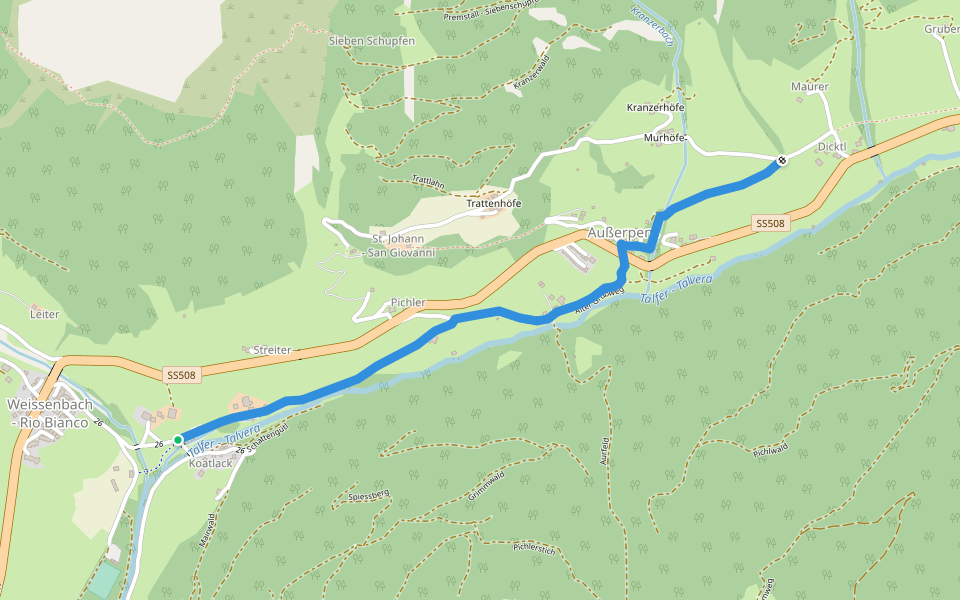 AVS 6A - Weissenbach - Außerpens - (Pens) walking route map in Riobianco Basso