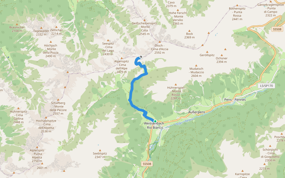 AVS 8 - Weissenbach - Wannser Joch walking route map in Rio Bianco