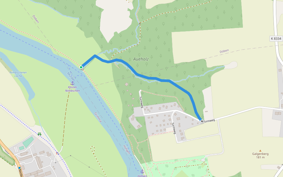 Wanderweg grüner Strich walking route map in Grimma