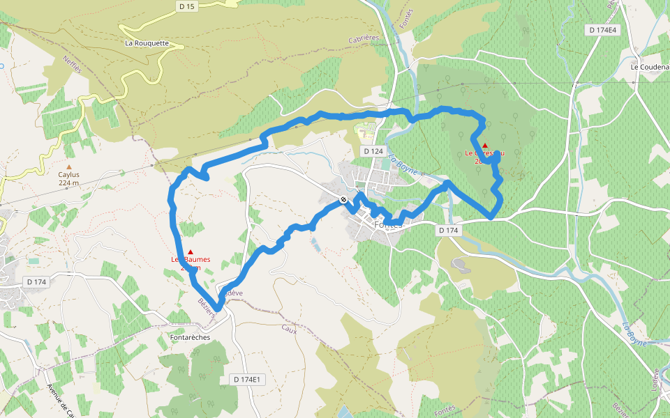 Fontès - Vignes et Volcans - Le Céressou walking route map in Fontès
