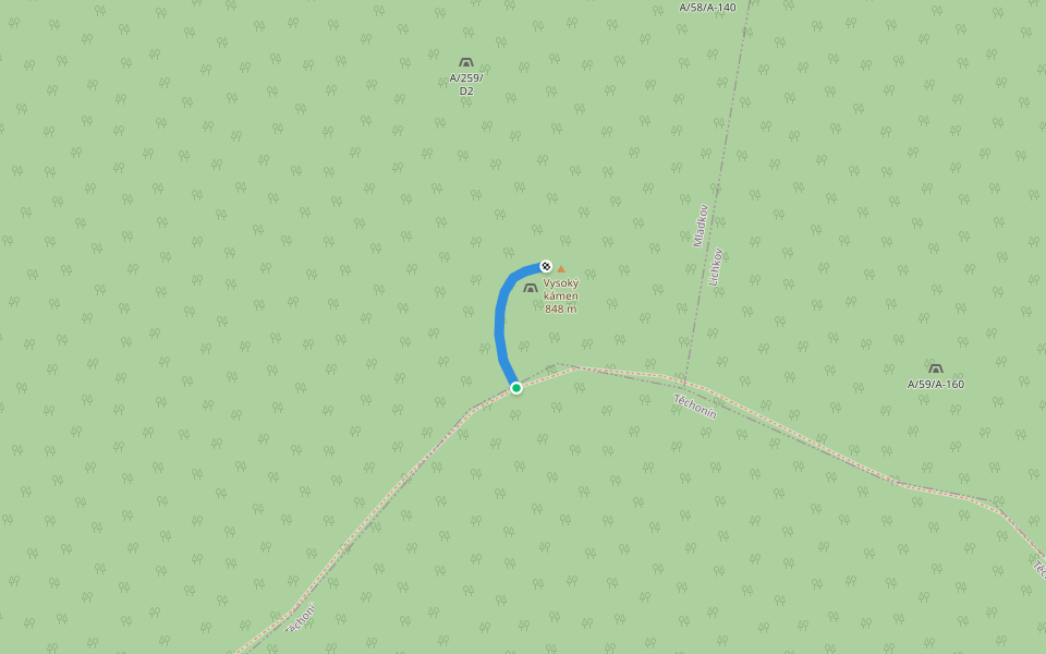 Vysoký kámen - odbočka na vrchol walking route map in Mladkov