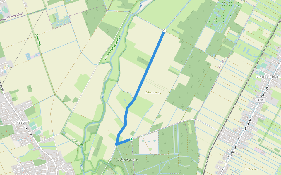Alternative zum Europäischen Fernwanderweg E6 entlang der Ise walking route map in Sassenburg