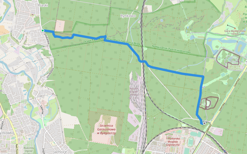 Bydgoszcz Myślęcinek - Tryszczyn, szlak im. Meysnera walking route map in Bydgoszcz