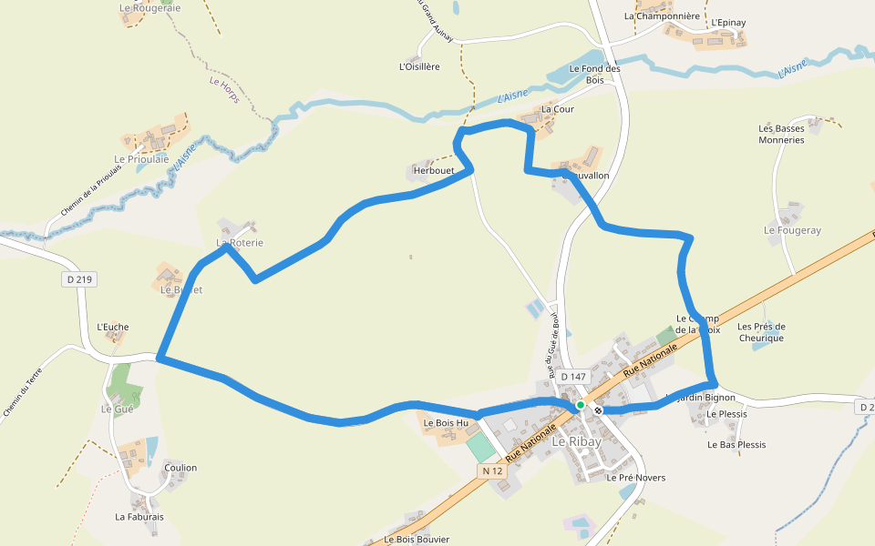 Boucle de la vallée de l'Aisne walking route map in Le Ribay