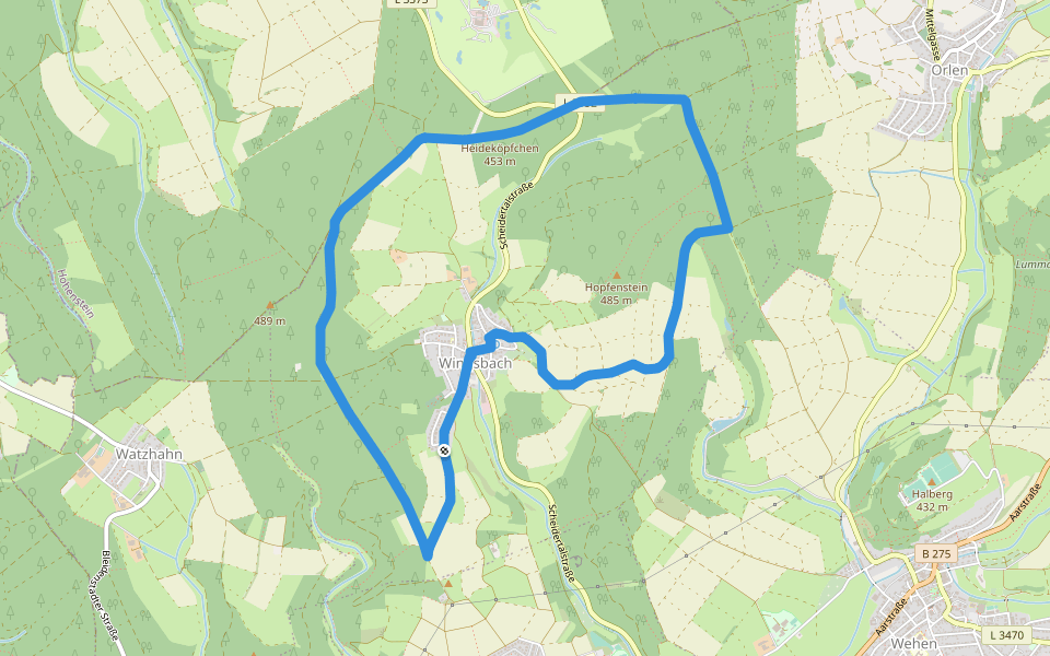 Wingsbacher Rundwanderweg walking route map in Taunusstein