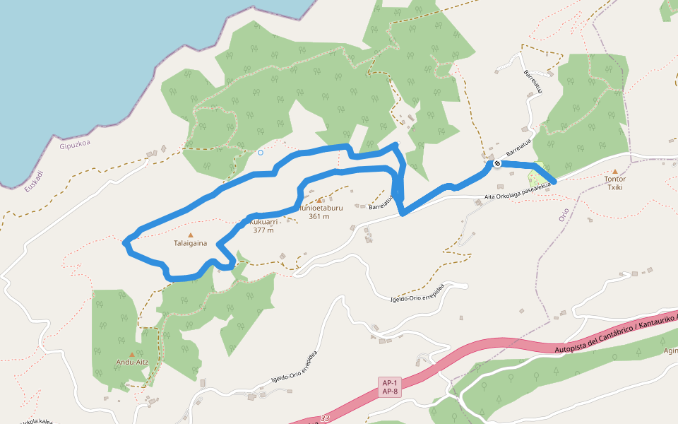 PR-GI 159 Lusarbe-Kukuarri walking route map in Orio