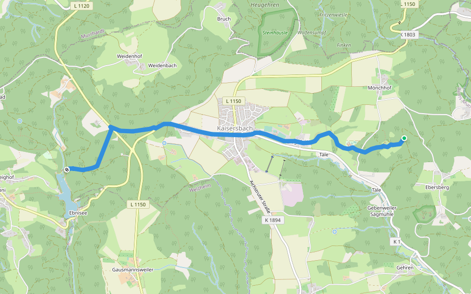 Querlinie des SAV (roter Punkt) walking route map in Kaisersbach