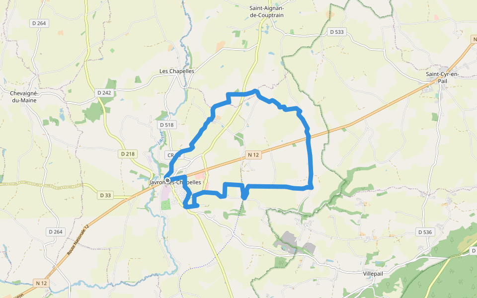 Boucle de Madagascar walking route map in Javron-les-Chapelles