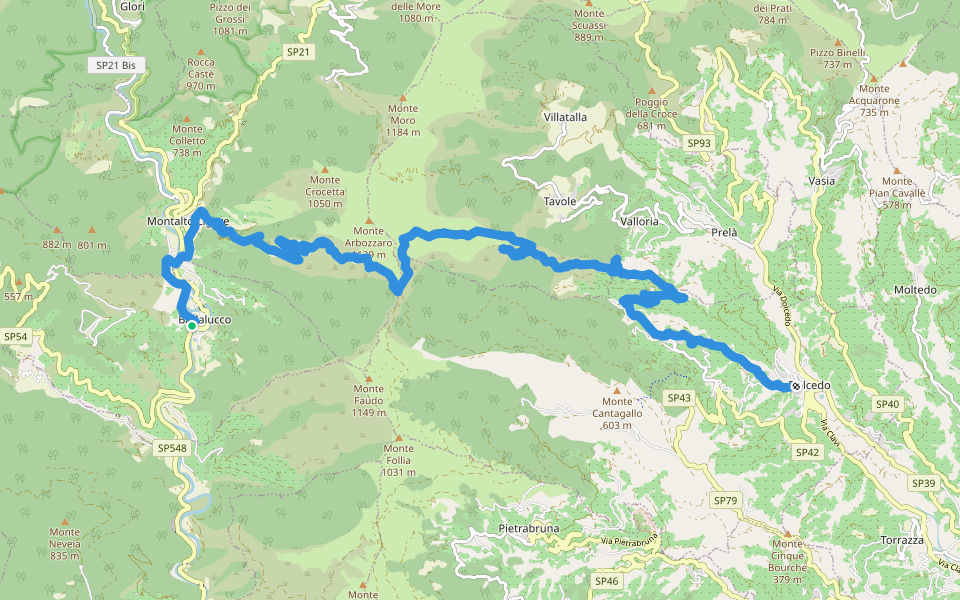 Sentiero Balcone Mediterraneo T5 walking route map in Badalucco