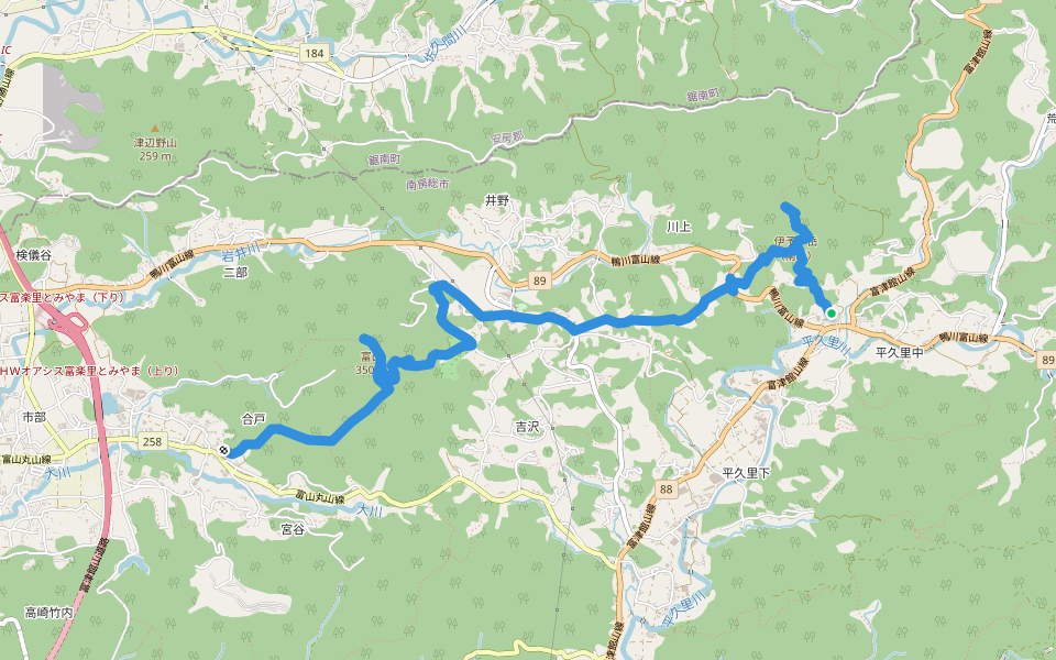 伊予ヶ岳-富山 walking route map in Minamiboso