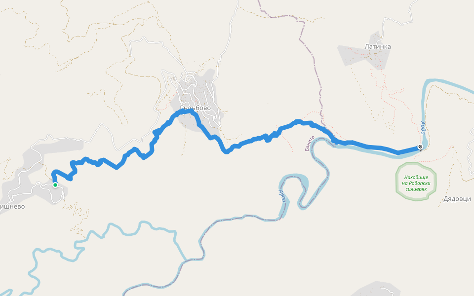 Вишнево - Гълъбово - Дяволски мост walking route map in Vishnevo