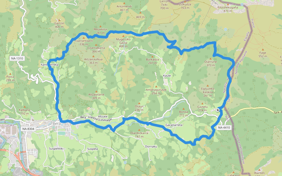 PR-NA 16 Larun walking route map in Garaitarreta