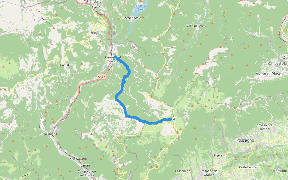 Colli Asoloni walking route map in Valbrenta