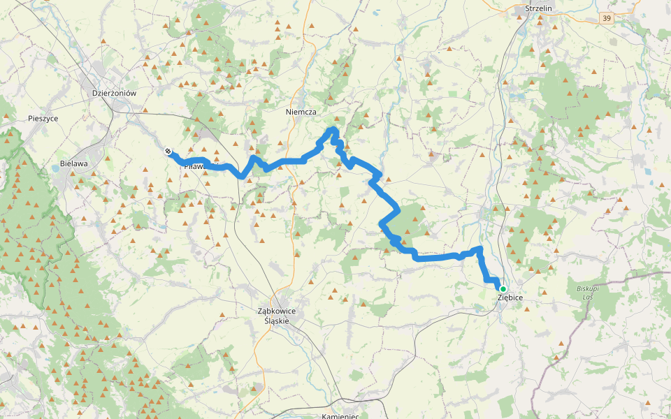 Piława Dolna - Ziębice walking route map in Ziębice