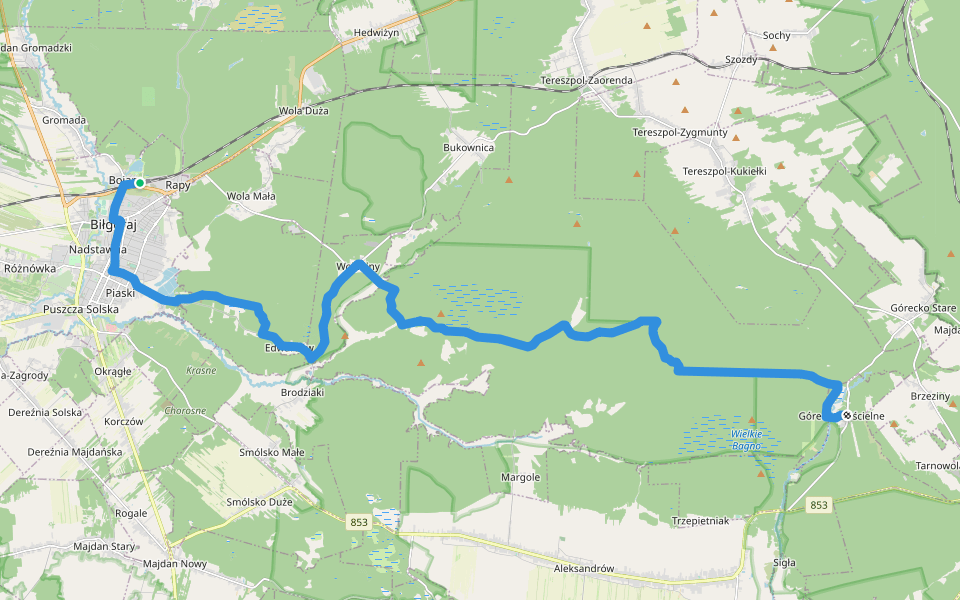 Szlak Puszczy Solskiej walking route map in Biłgoraj