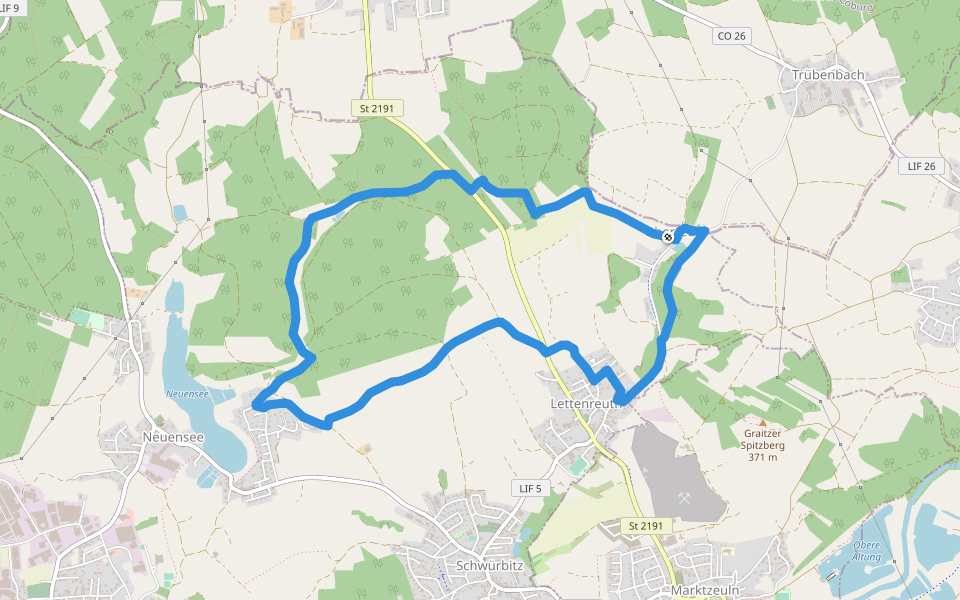 Wildhügelweg walking route map in Michelau in Oberfranken
