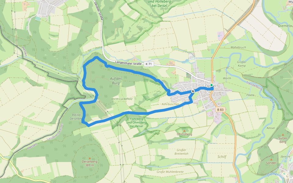 Deisel-Rundweg 1 walking route map in Trendelburg