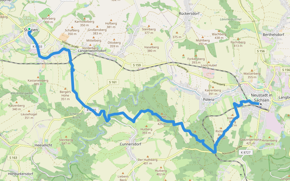Grüner Strich walking route map in Stolpen