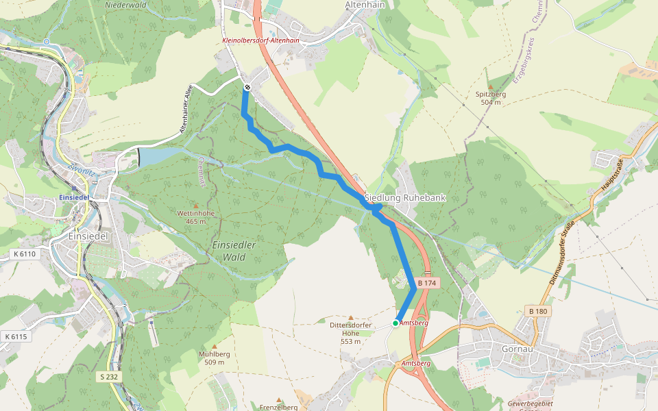Vom Rundweg Dittersdorf zum Goldenen Hahn walking route map in Amtsberg