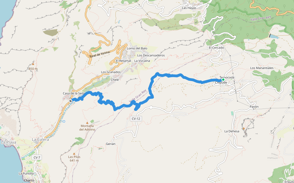 La Calera - Chipude walking route map in Temocodá