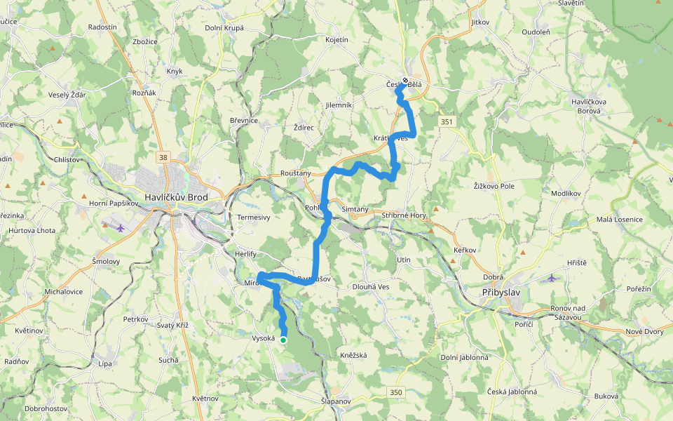 [Ž] Česká Bělá - Vysoká walking route map in Vysoká