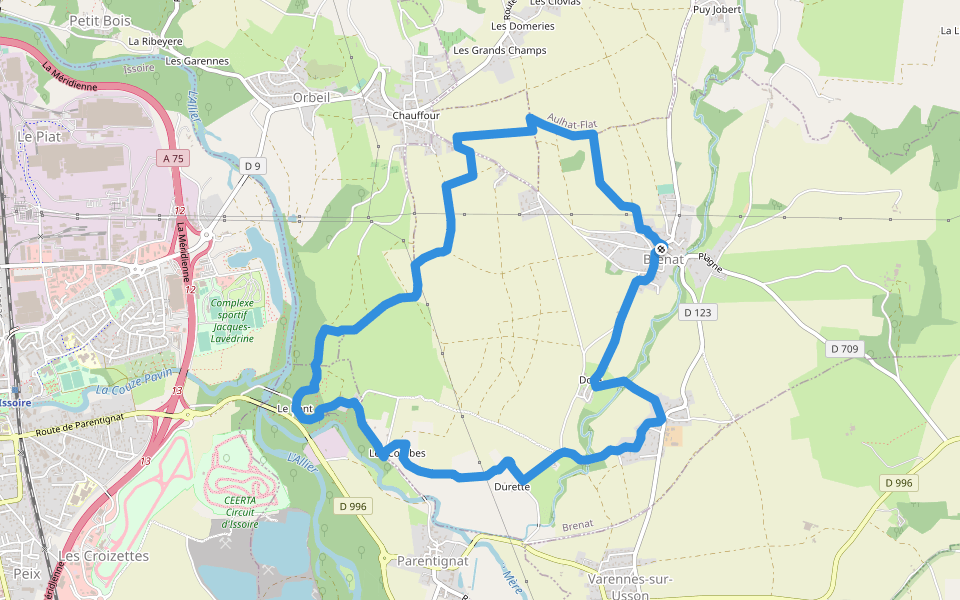 La Tour de Gevillat walking route map in Brenat