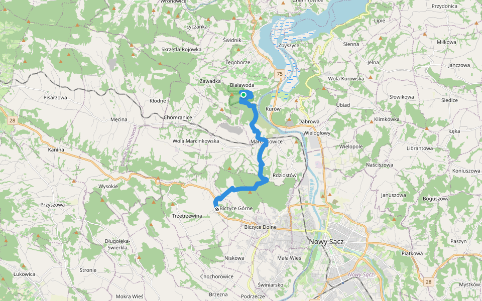 Zamczysko - Biczyce walking route map in Białawoda