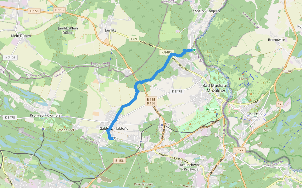 Wanderweg Köbeln-Gablenz-... walking route map in Bad Muskau