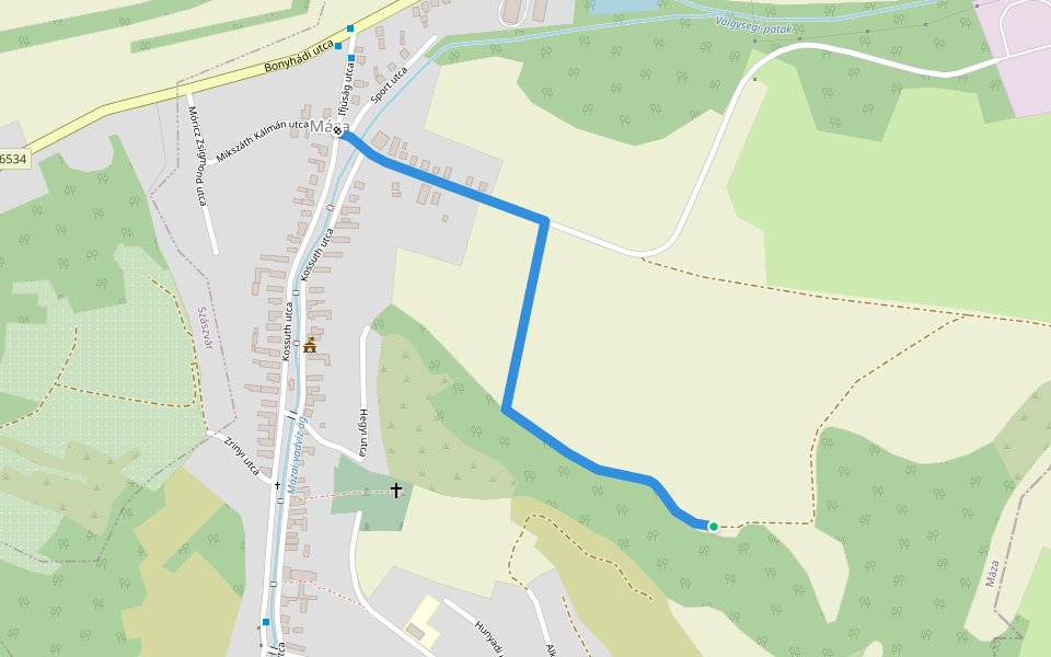 Z▙ (Máza – Koromszói apátság romjai) walking route map in Máza