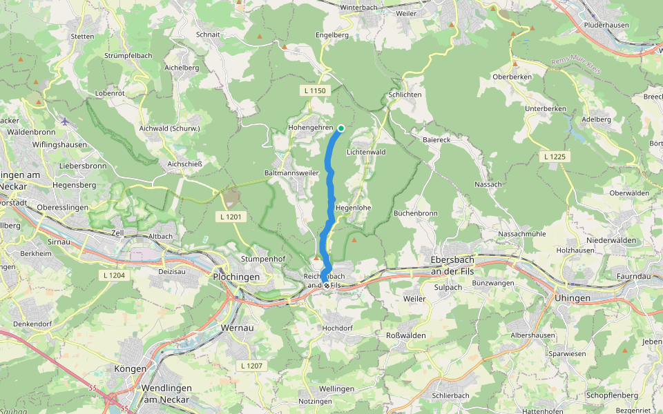 Reichenbach - Hohengehren walking route map in Baltmannsweiler