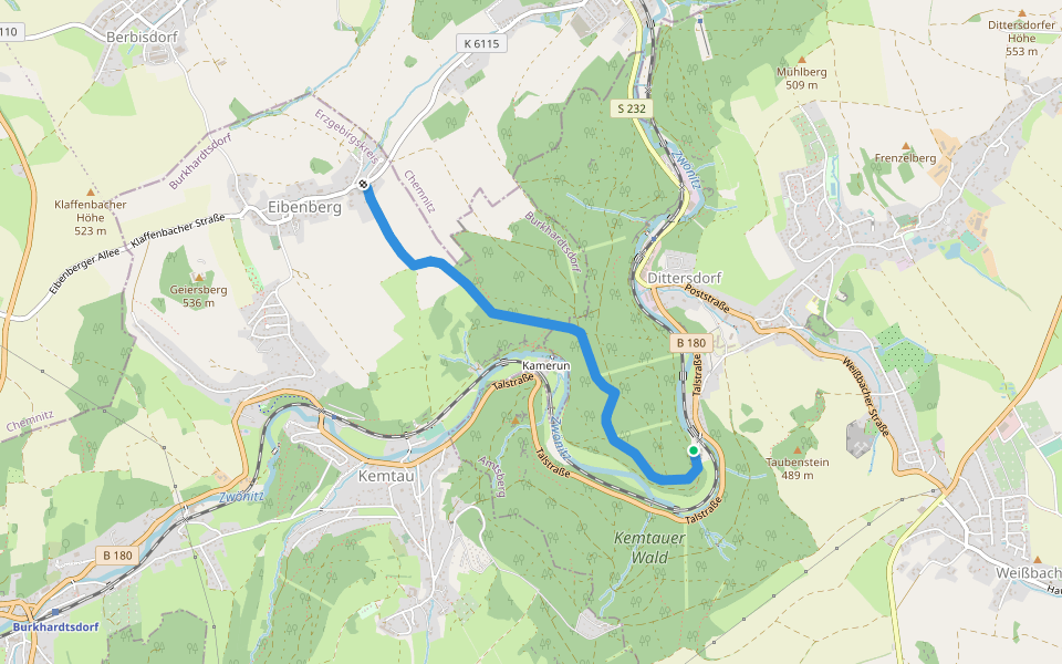 Ww Zwönitztalweg - Eibenberg walking route map in Amtsberg