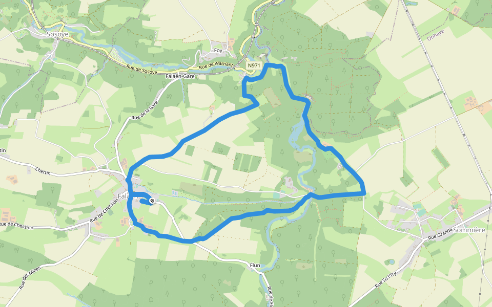 Ruines de Montaigle walking route map in Onhaye
