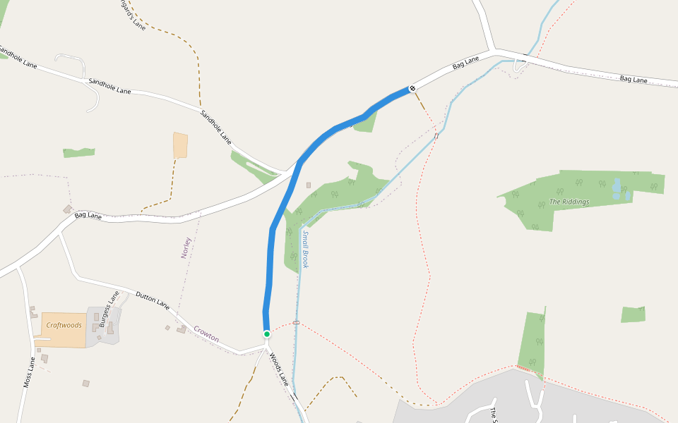 Delamere Way (alternative) walking route map in Cuddington
