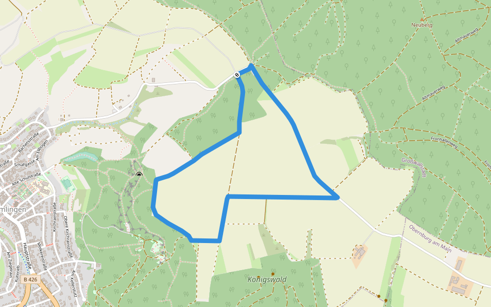 Parkplatzrundwanderweg An der Kreuzstraße 1 : Altmauer-Höhe-Weg walking route map in Mömlingen