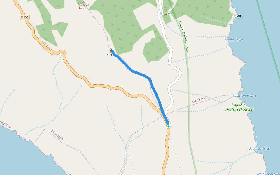 Prijevoj Križići - Sis walking route map in Dragozetići