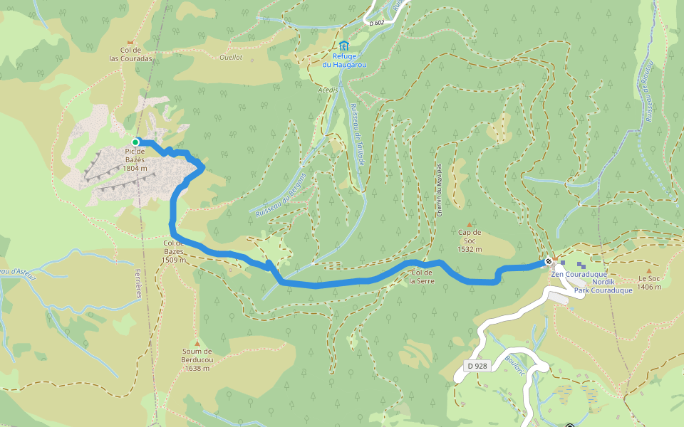 Pic de Bazès walking route map in Ferrières